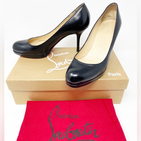 Christian Louboutin Prorata 90 Kid Black Leather Shoes Pumps - Picture 1 of 12
